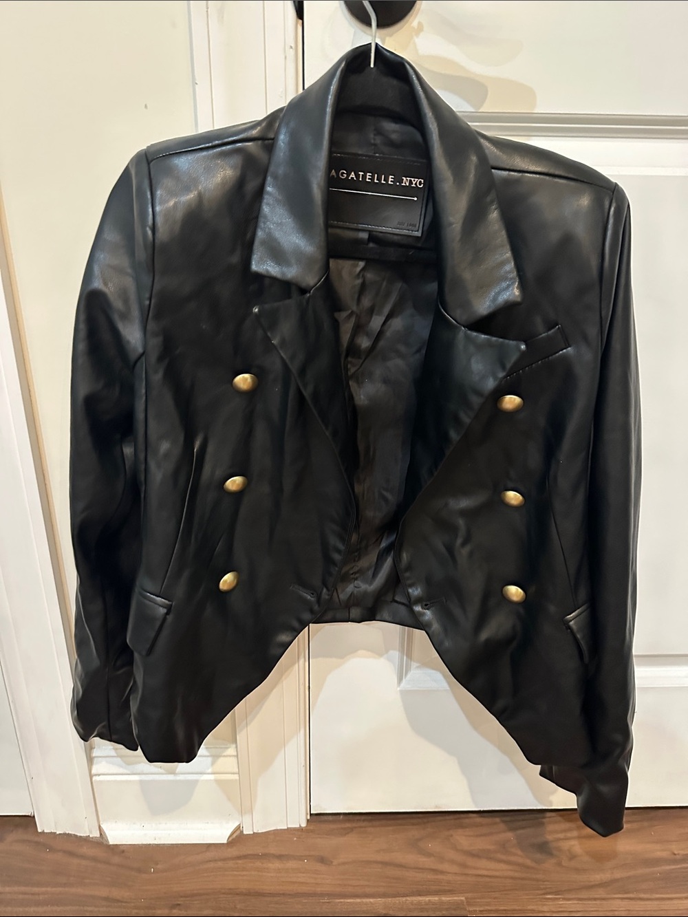 NWT Bagatelle Women's Blazer Jacket Black Faux Leather Double-Breasted Jacket